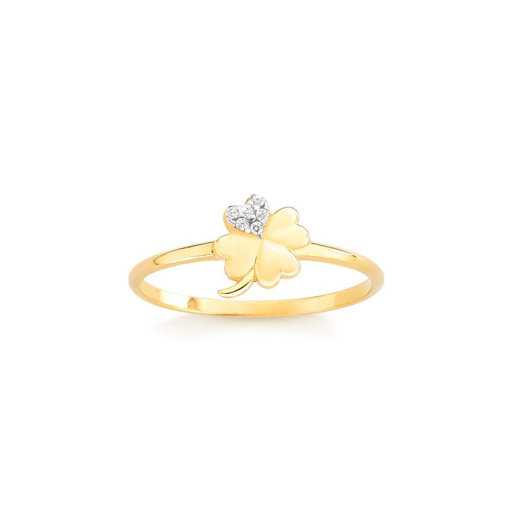 Anel Trevo com Zircônia em Prata 925 com Banho de Ouro amarelo 18k - 1