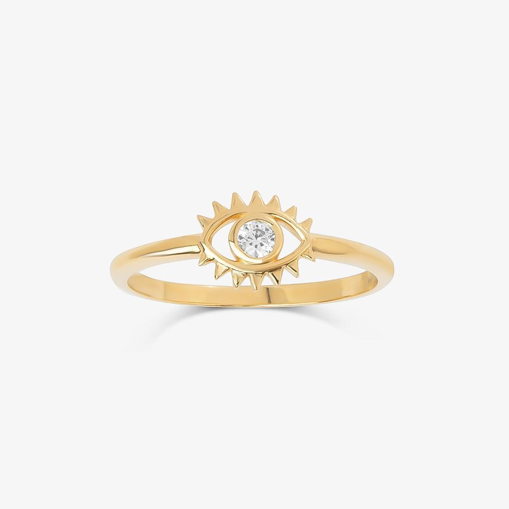 Anel Olho com Zircônia em Prata 925 com Banho de Ouro Amarelo 18k - 1