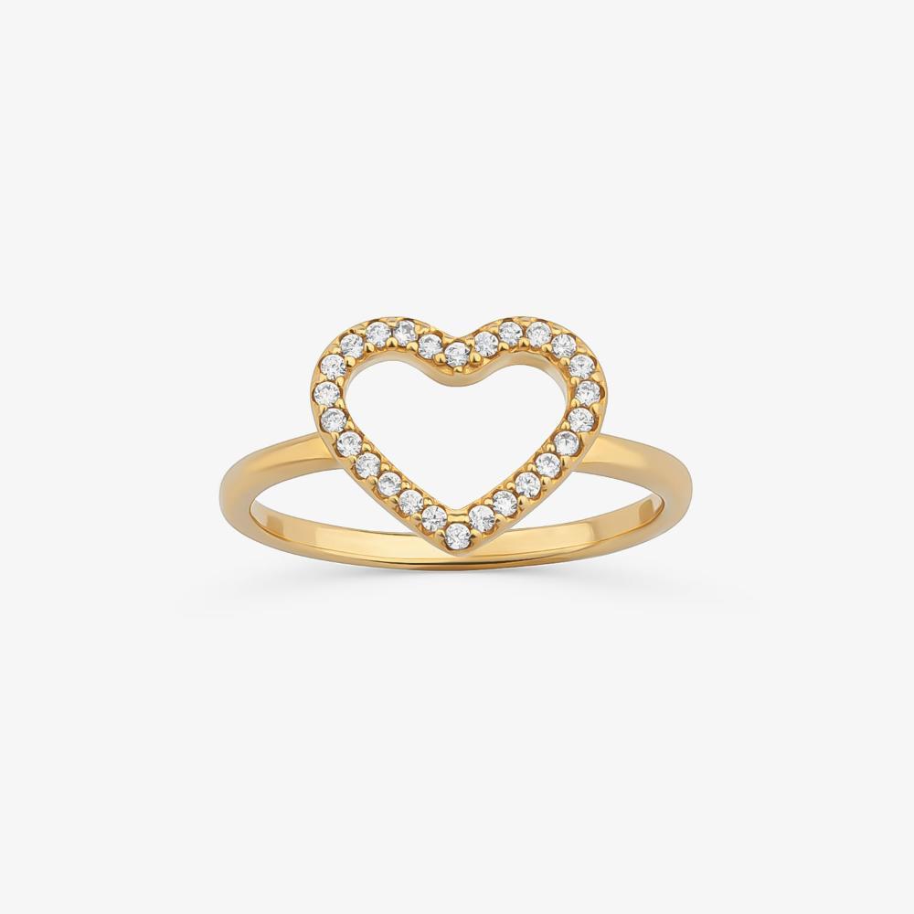 Anel Coração em Prata 925 com Banho de Ouro Amarelo 18k - 1
