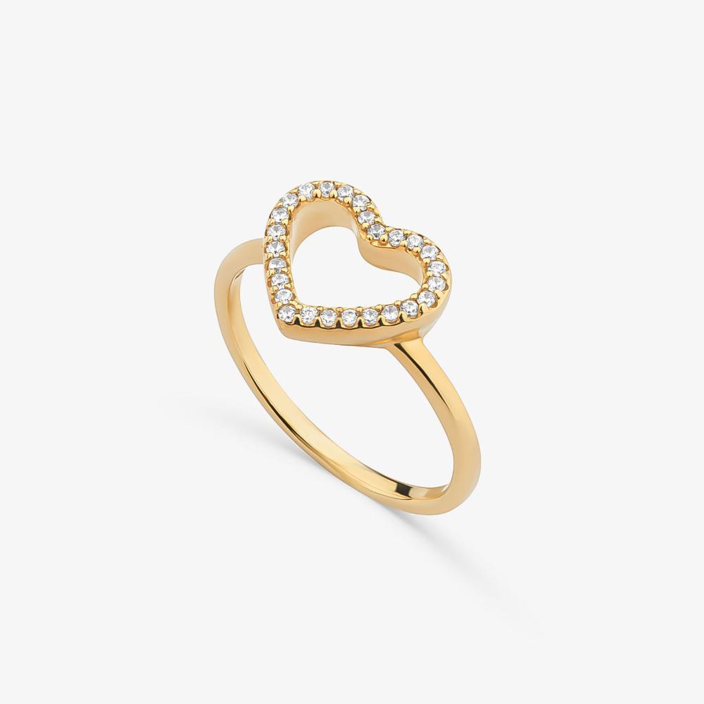 Anel Coração em Prata 925 com Banho de Ouro Amarelo 18k - 2