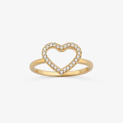 Anel Coração em Prata 925 com Banho de Ouro Amarelo 18k