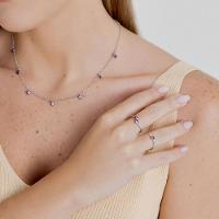 Anel Coração Duplo com Zircônia Roxa em Prata 925