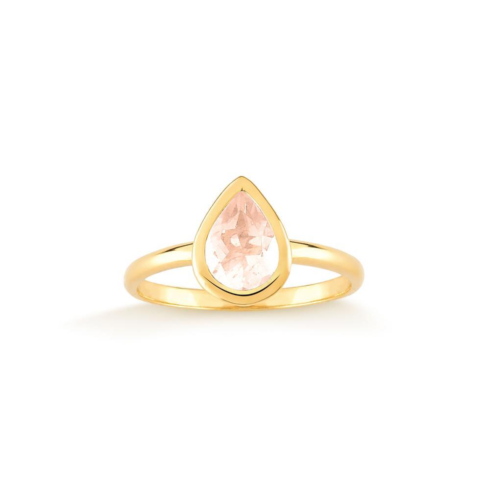 Anel Gota com Quartzo Rosa em Prata 925 com Banho de Ouro Amarelo 18k - 1