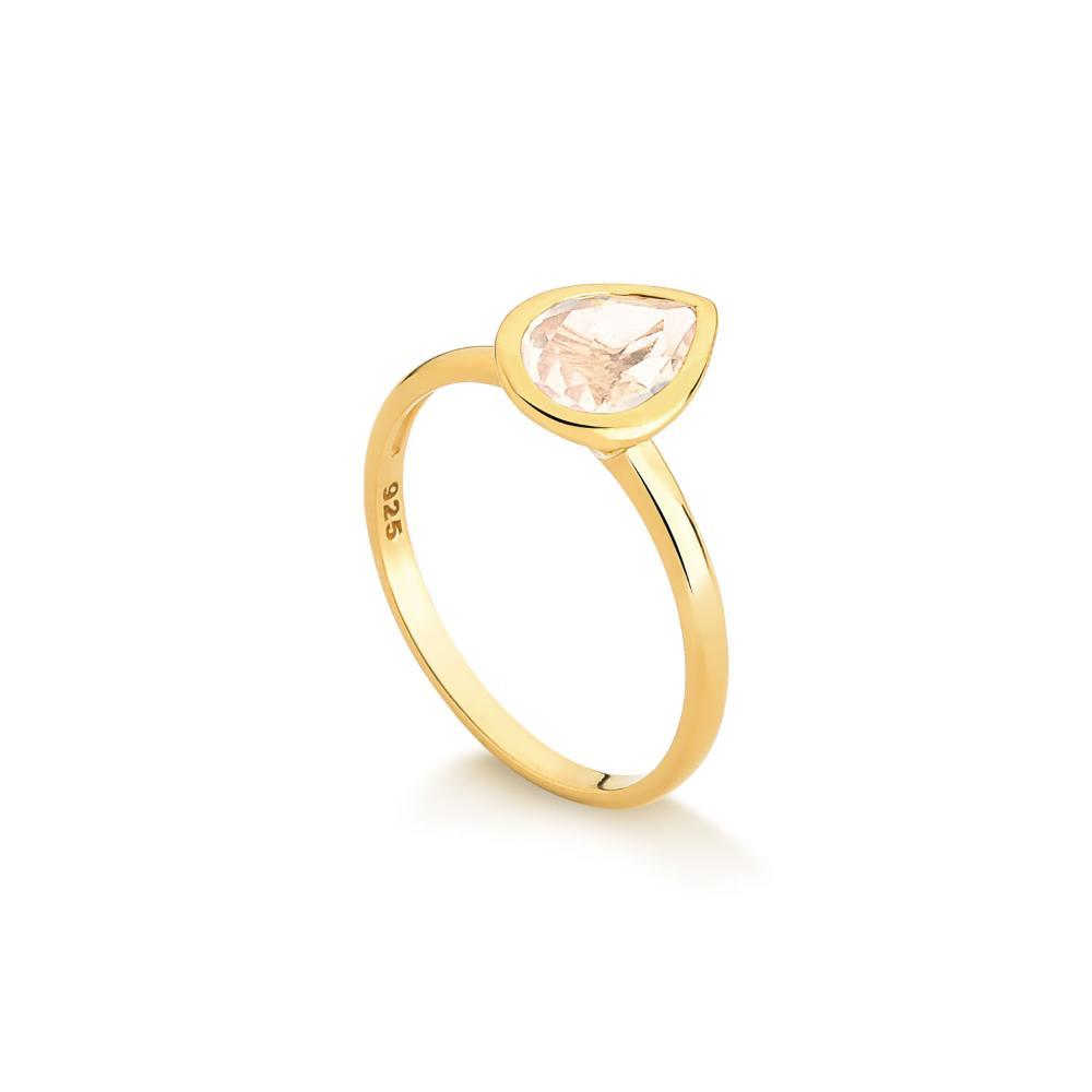 Anel Gota com Quartzo Rosa em Prata 925 com Banho de Ouro Amarelo 18k - 2