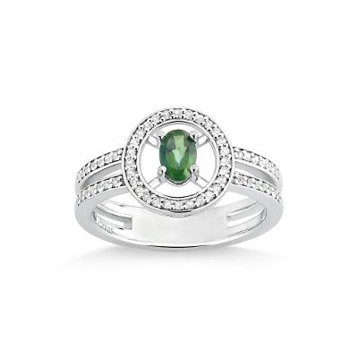 Anel Duplo com Topázio Verde e Safira Incolor em Prata 925