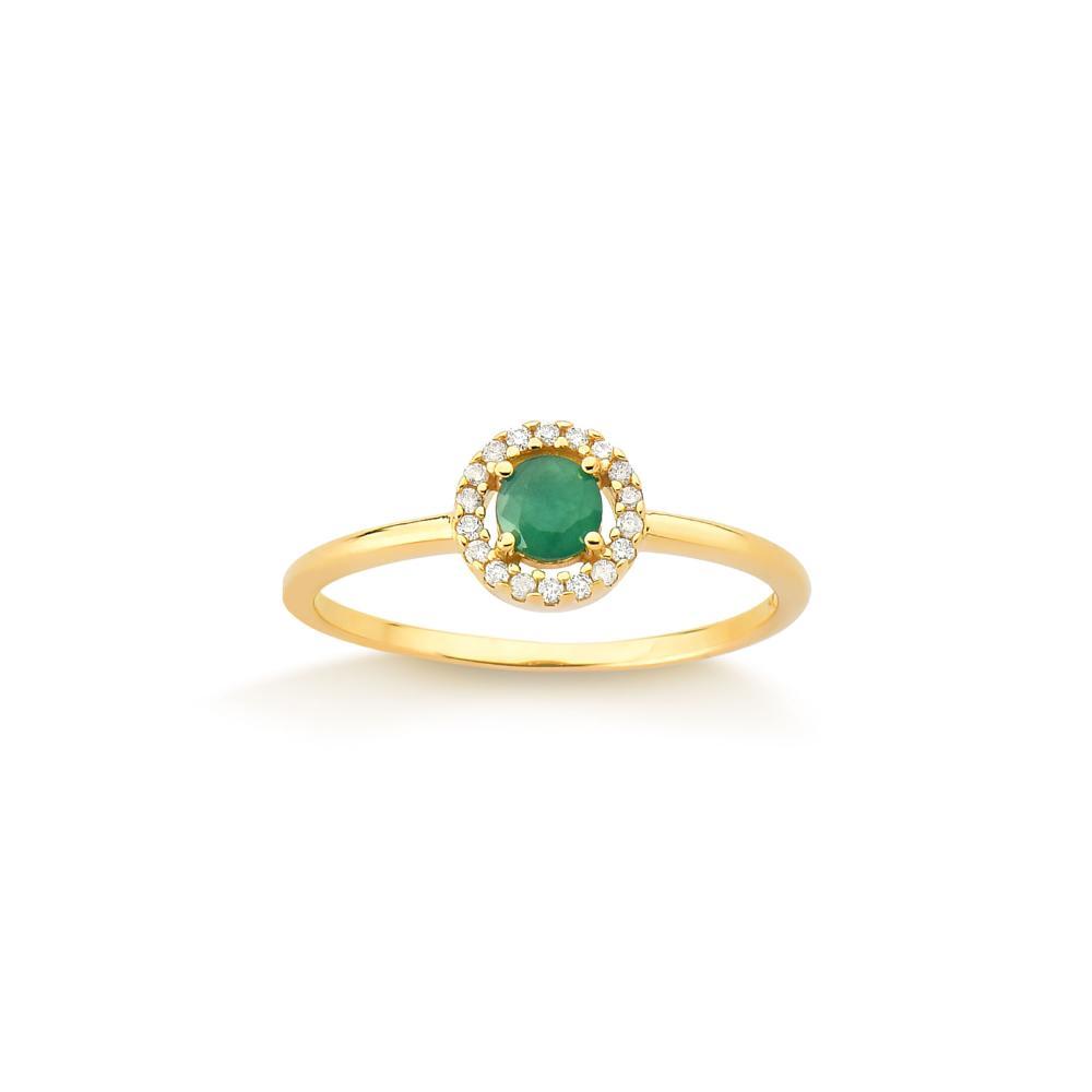 Anel em Ouro Amarelo com Diamante, Esmeralda - 1