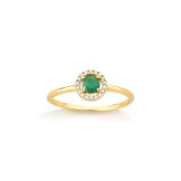 Anel em Ouro Amarelo com Diamante, Esmeralda - 1