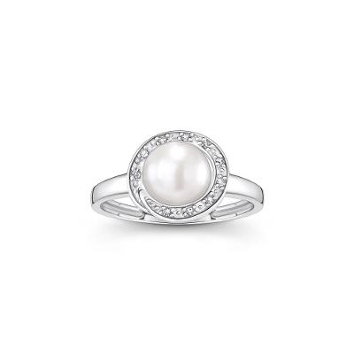 Anel Com Pérola e Topázio Incolor em Prata 925