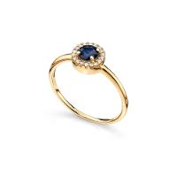 Anel em Ouro Amarelo com Diamante, Safira Azul - 2