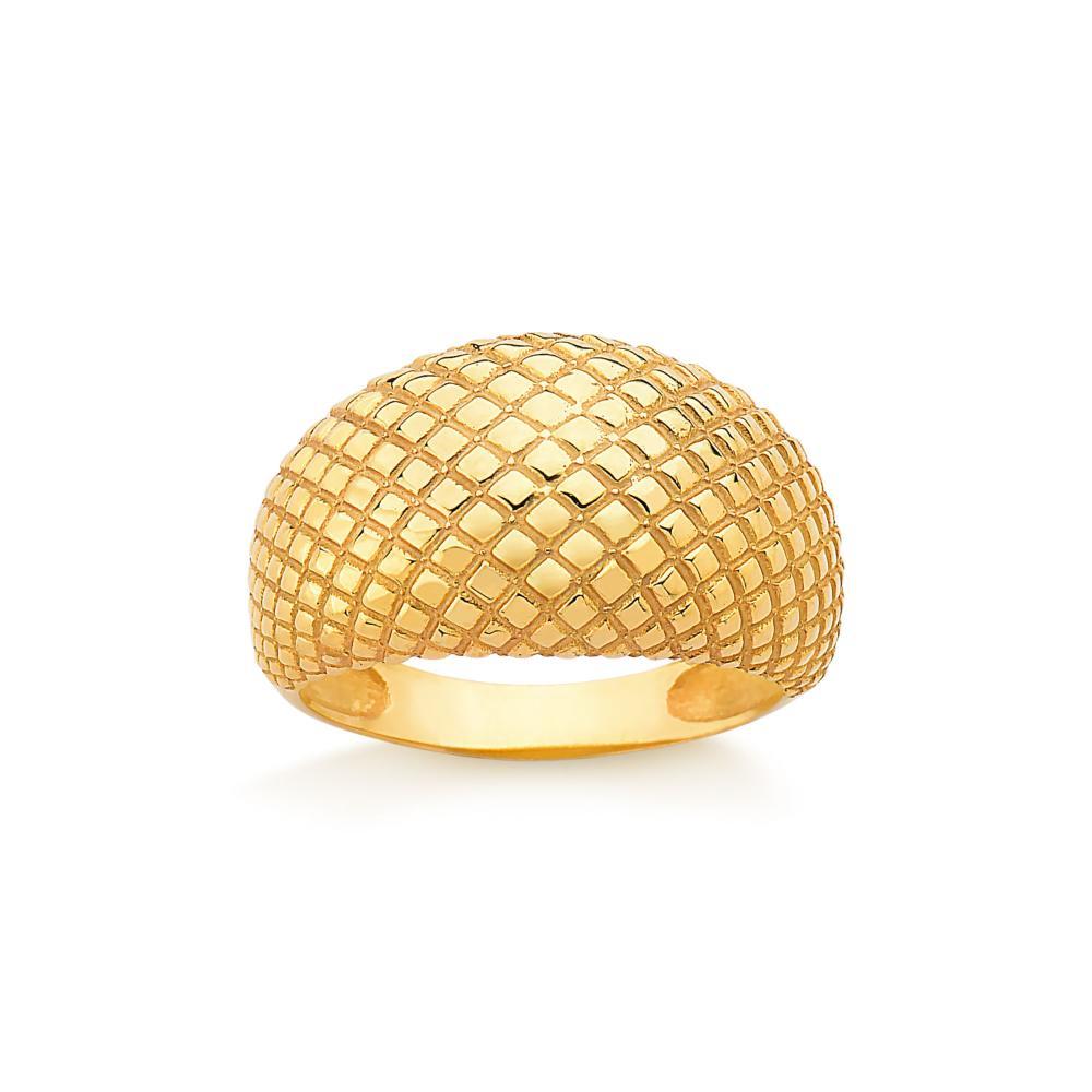 Anel Bombê texturizado Matelassê em Prata 925 com Banho de Ouro Amarelo 18k - 1