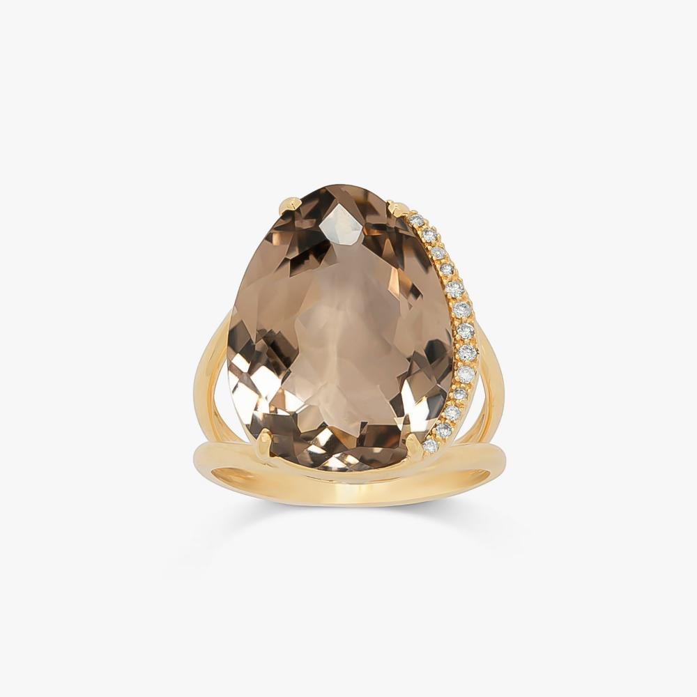 Anel com Quartzo Fumê e Diamantes em Ouro Amarelo 18k - 1
