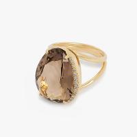 Anel com Quartzo Fumê e Diamantes em Ouro Amarelo 18k - 4