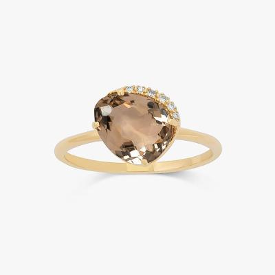 Anel com Quartzo Fumê e Diamantes em Ouro Amarelo 18k