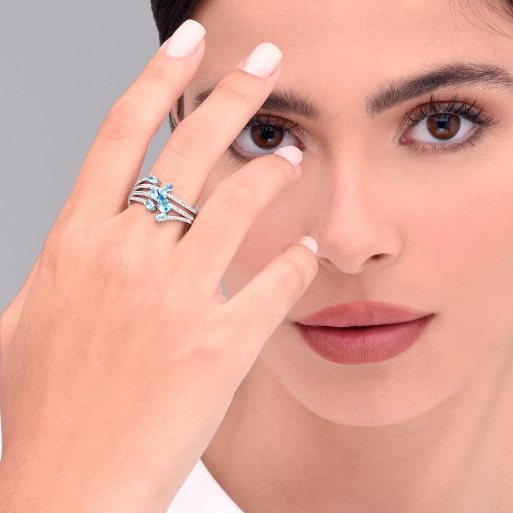 Anel Maxi Gotas com Topázio Azul e Safira em Prata 925 - 2