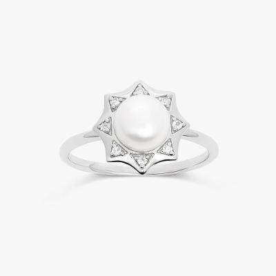 Anel Com Pérola e Topázio Incolor em Prata 925