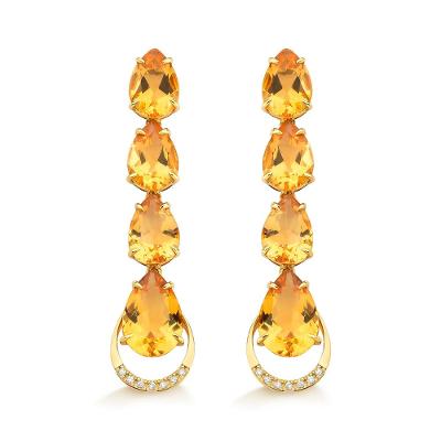 Brinco Cascata com Gotas de Citrino e Diamantes em Ouro Amarelo 18k