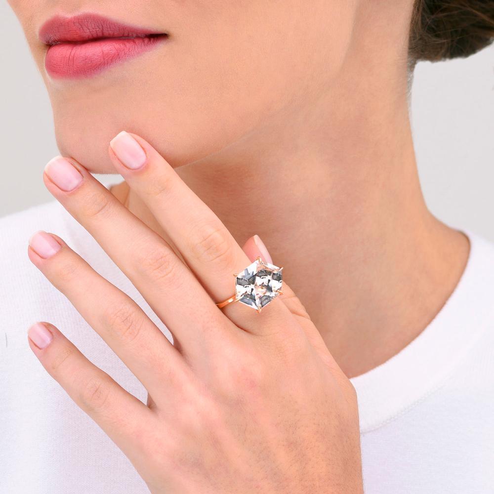 Anel Hexagonal com Quartzo Murion em Ouro Rosé 18k - 2