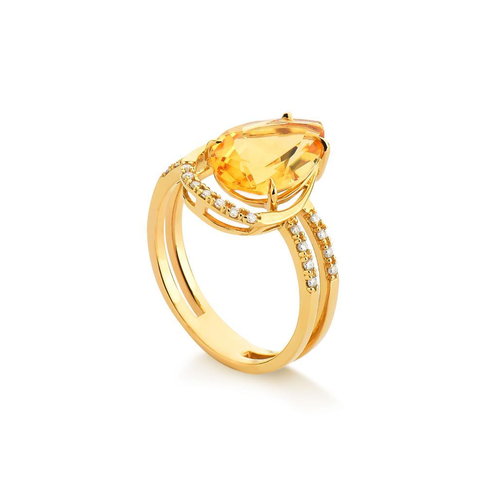 Anel com Gota de Citrino e Diamantes em Ouro Amarelo 18k - 3