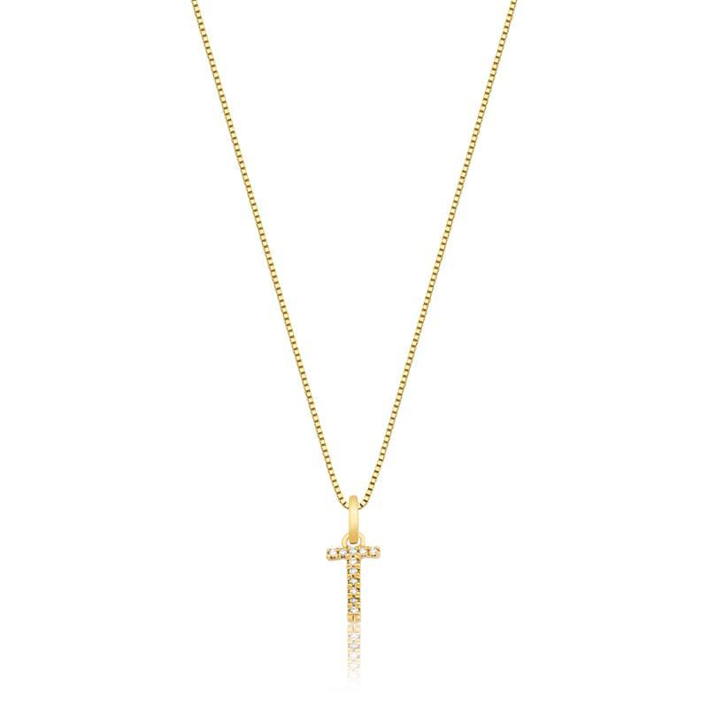 Pingente Letra T com Diamante em Ouro Amarelo 18k - 1
