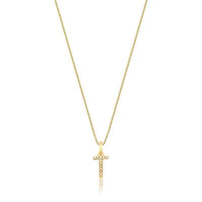 Pingente Letra T com Diamante em Ouro Amarelo 18k