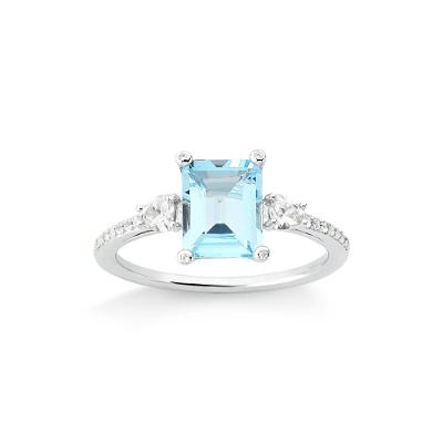 Anel com Safira e Topázio Azul em Prata 925