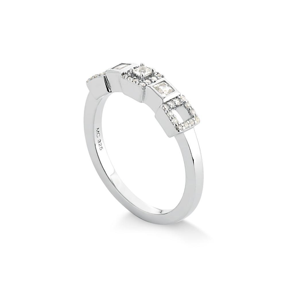 Anel Aparador Geométrico com Safiras em Prata 925 - 3