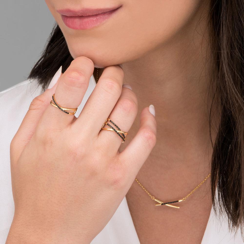 Anel Cruzado com Espinélio em Prata 925 com Banho de Ouro Amarelo 18k - 2