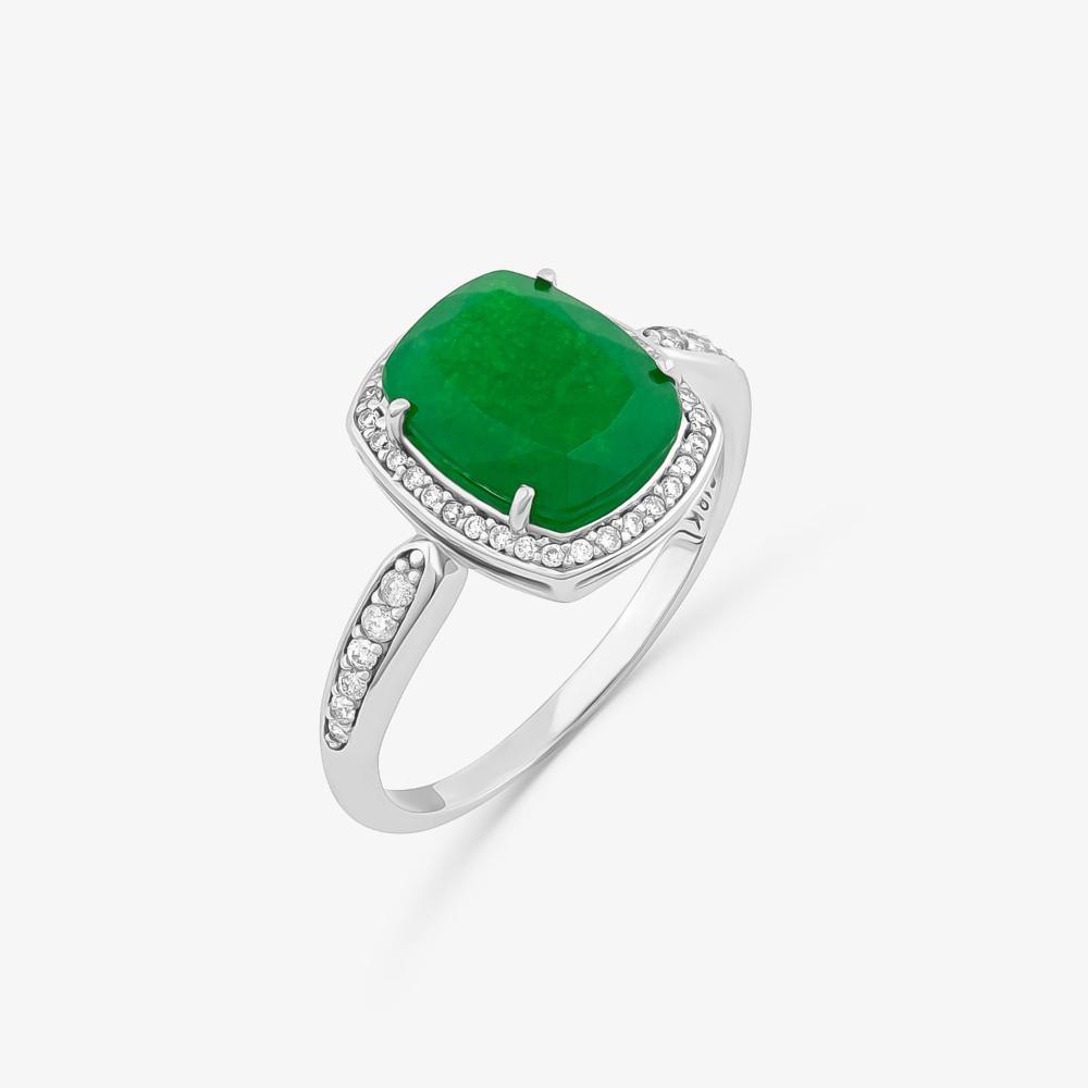 Anel com Quartzo Verde e Diamantes em Ouro Branco 18k - 3