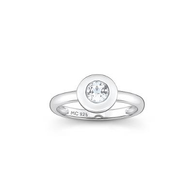 Anel Círculo Solitário com Topázio Incolor em Prata 925