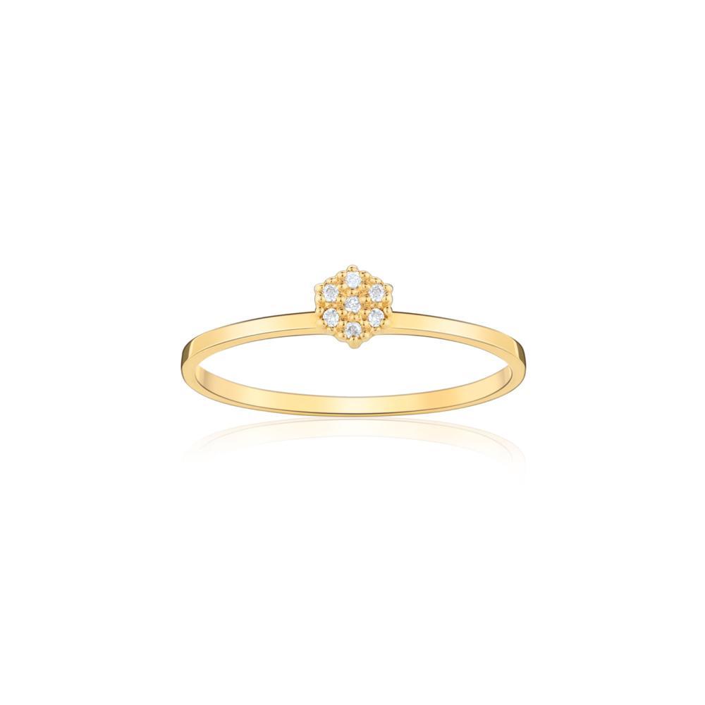 Anel Solitário com 3 Pontos de Diamantes em Ouro Amarelo 18k - 1