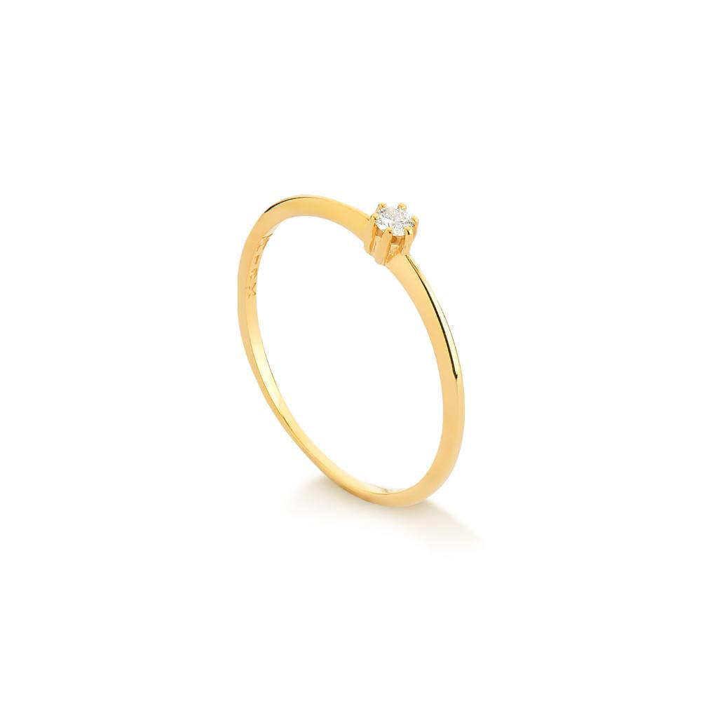Anel Solitário com 5 Pontos de Diamantes em Ouro Amarelo 18k - 2