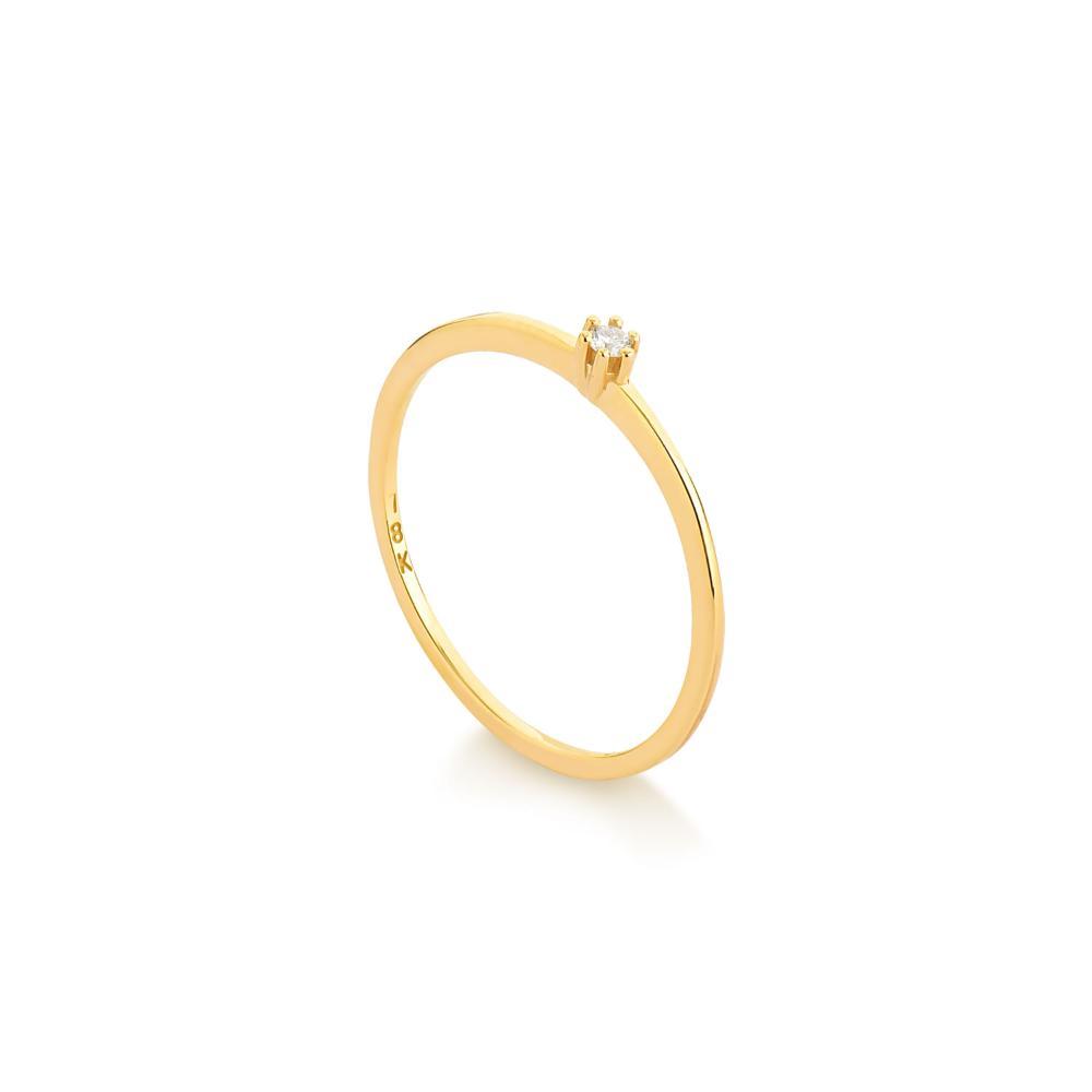 Anel Solitário com 2 Pontos de Diamantes em Ouro Amarelo 18k - 2