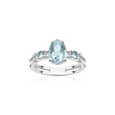 Anel Maxi Gota com Água Marinha e Diamantes em Ouro Branco 18k