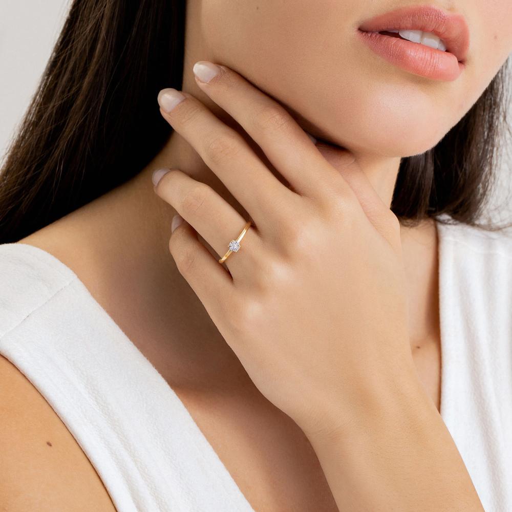 Anel Solitário com 8 Pontos de Diamantes em Ouro Amarelo 18k - 2