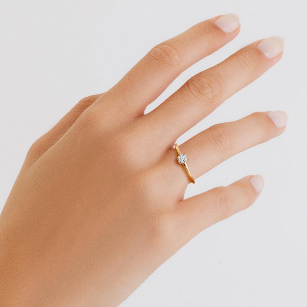 Anel Solitário com 8 Pontos de Diamantes em Ouro Amarelo 18k - 3