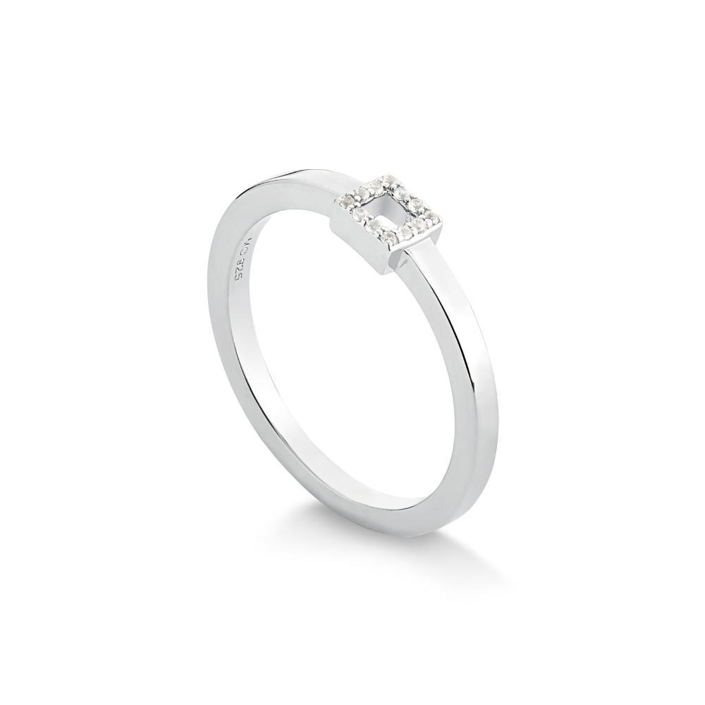 Anel Solitário Geométrico com Safiras em Prata 925 - 3