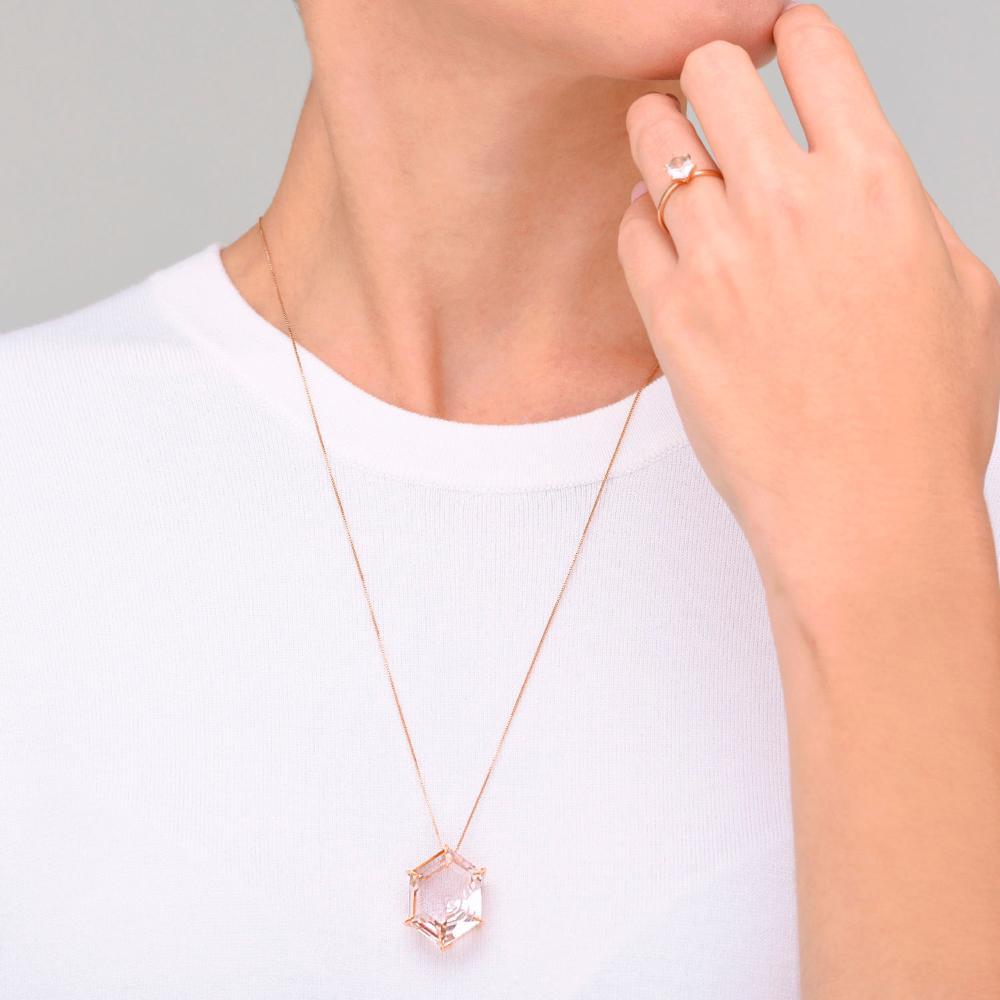 Pingente Hexagonal com Quartzo Murion em Ouro Rosé 18k - 2