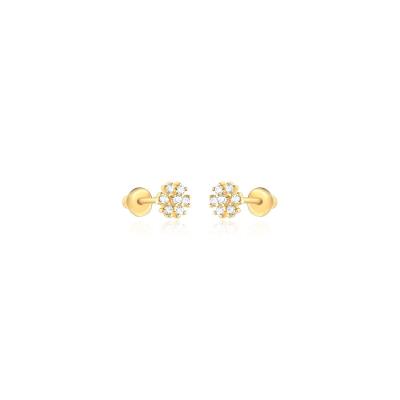Brinco Infantil Flor com 7 pontos de Diamantes em Ouro Amarelo 18k