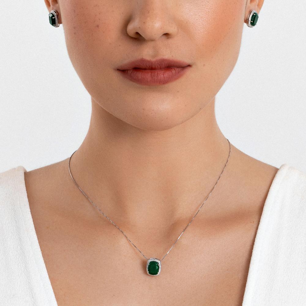 Pingente com Quartzo Verde e Diamantes em Ouro Branco 18k - 2