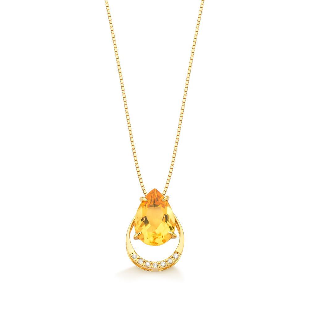 Pingente com Gota de Citrino e Diamantes em Ouro Amarelo 18k - 1