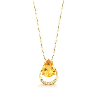 Pingente com Gota de Citrino e Diamantes em Ouro Amarelo 18k