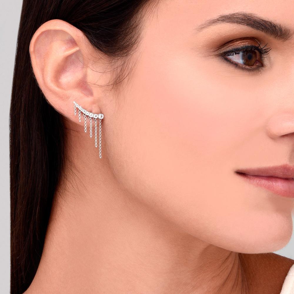 Brinco Franjas Corrente com Topázio In em Prata 925 - 2