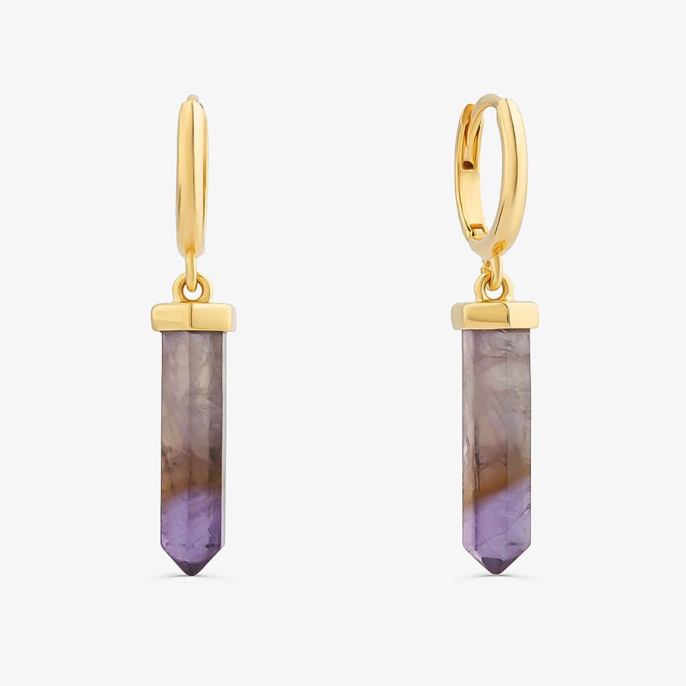 Argola Com Ametista Em Prata 925 Com Banho De Ouro Amarelo 18k - 1