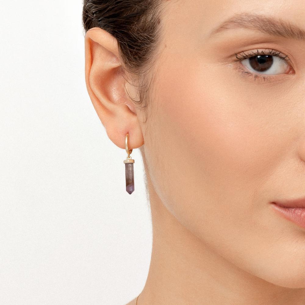 Argola Com Ametista Em Prata 925 Com Banho De Ouro Amarelo 18k - 2