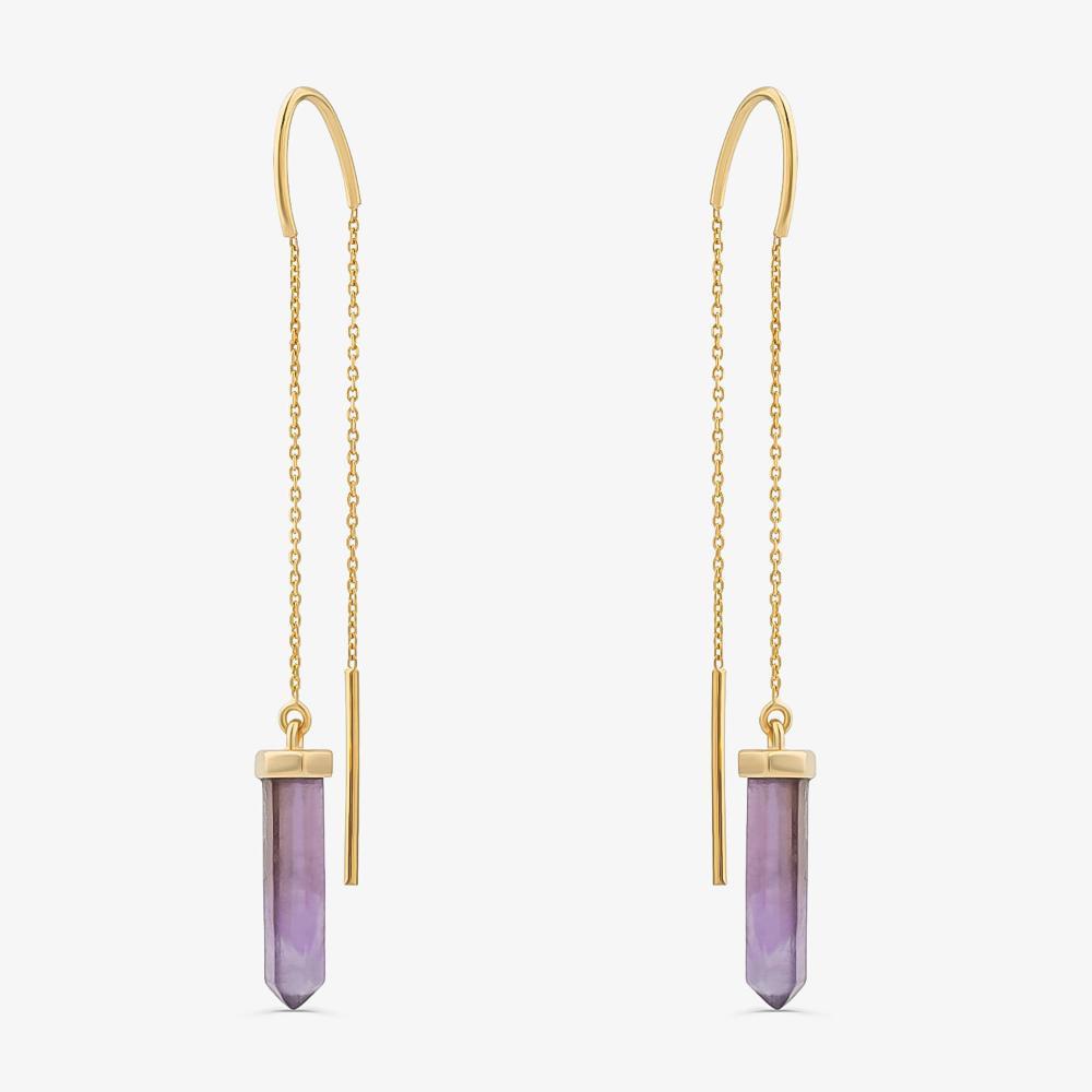 Brinco Com Ametista Em Prata 925 Com Banho De Ouro Amarelo 18k - 3