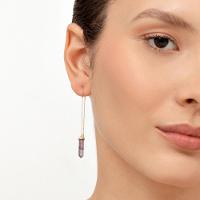 Brinco Com Ametista Em Prata 925 Com Banho De Ouro Amarelo 18k - 2