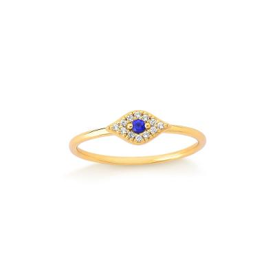 Anel Olho Grego com Zircônia em Prata 925 com Banho de Ouro Amarelo 18k