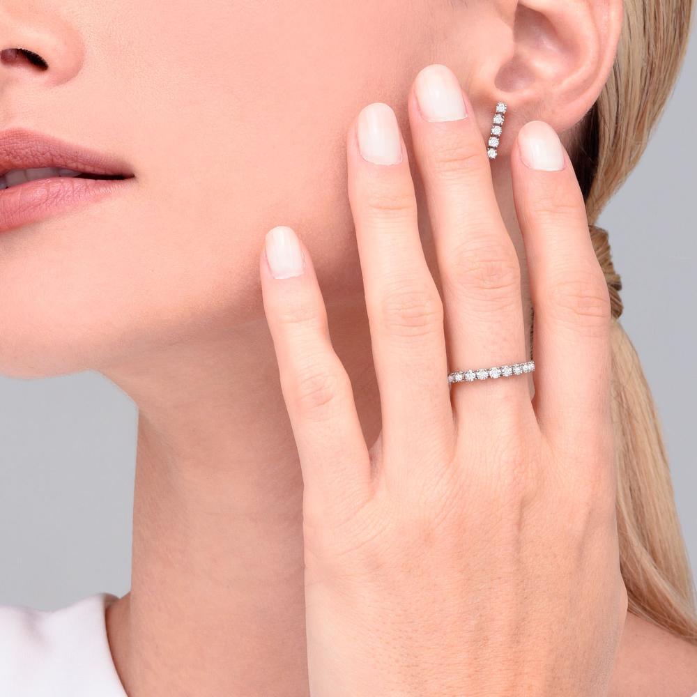 Anel Meia Aliança com Diamantes em Ouro Branco 18k - 2