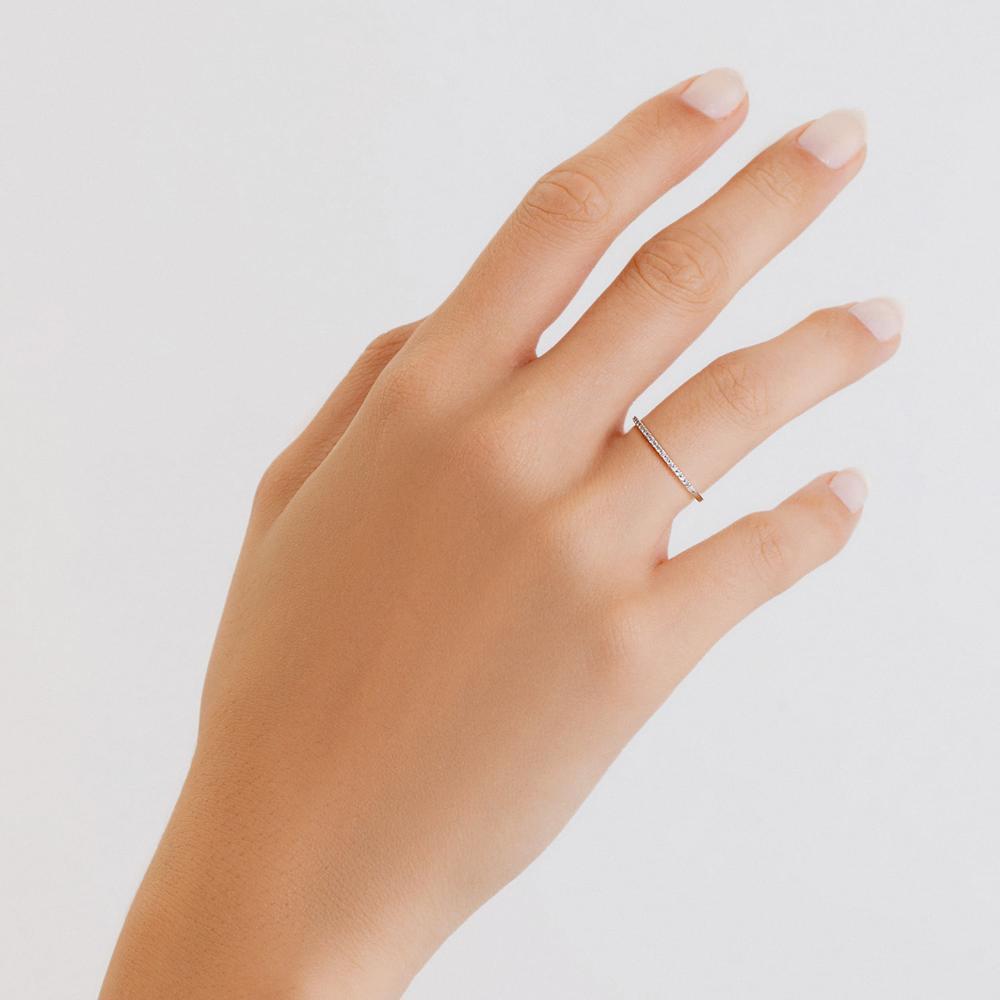 Anel Meia Aliança com 9 Pontos de Diamantes em Ouro Branco 18k - 3