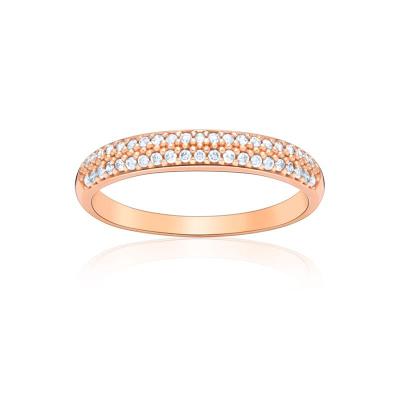 Anel Meia Aliança com 21 Pontos de Diamantes em Ouro Rose 18k